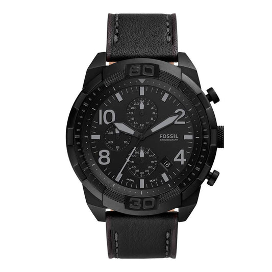 Fossil Men's Black Leather Sport Watch with Chronograph