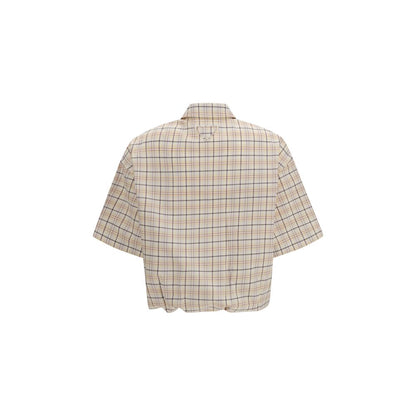 Prada Beige Floral Embroidered Checked Poplin Top