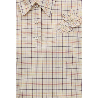Prada Beige Floral Embroidered Checked Poplin Top