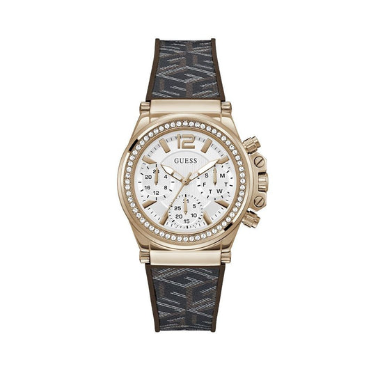 Guess Women's Brown Silicone Dress Watch with Dual Calendar