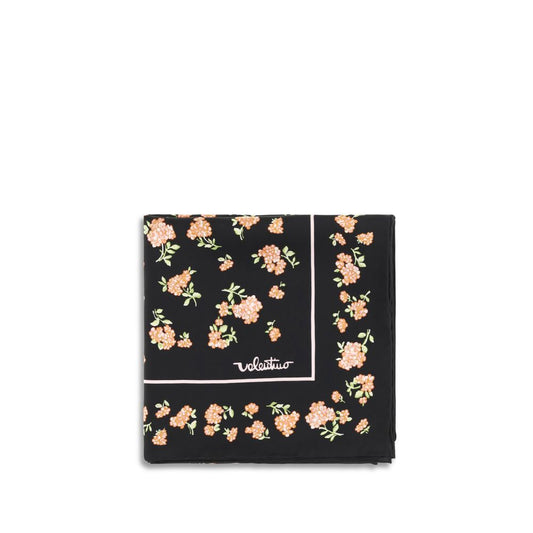 Valentino Garavani Black Silk Scarf - Mazzetto Coriandolo Print