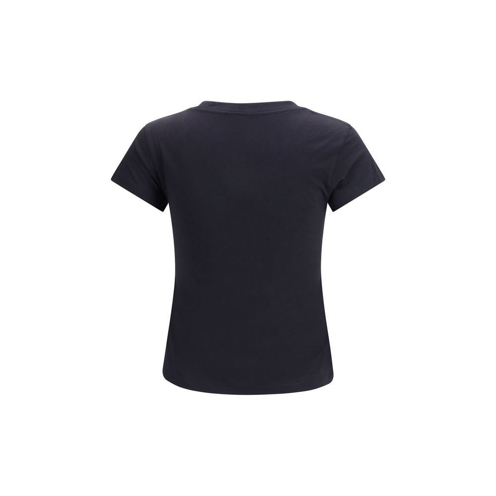 Ganni Black Cotton T-Shirt with Embroidery