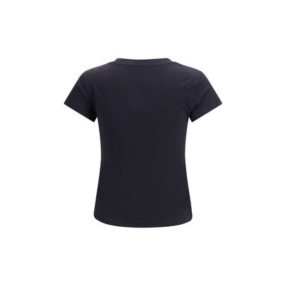 Ganni Black Cotton T-Shirt with Embroidery