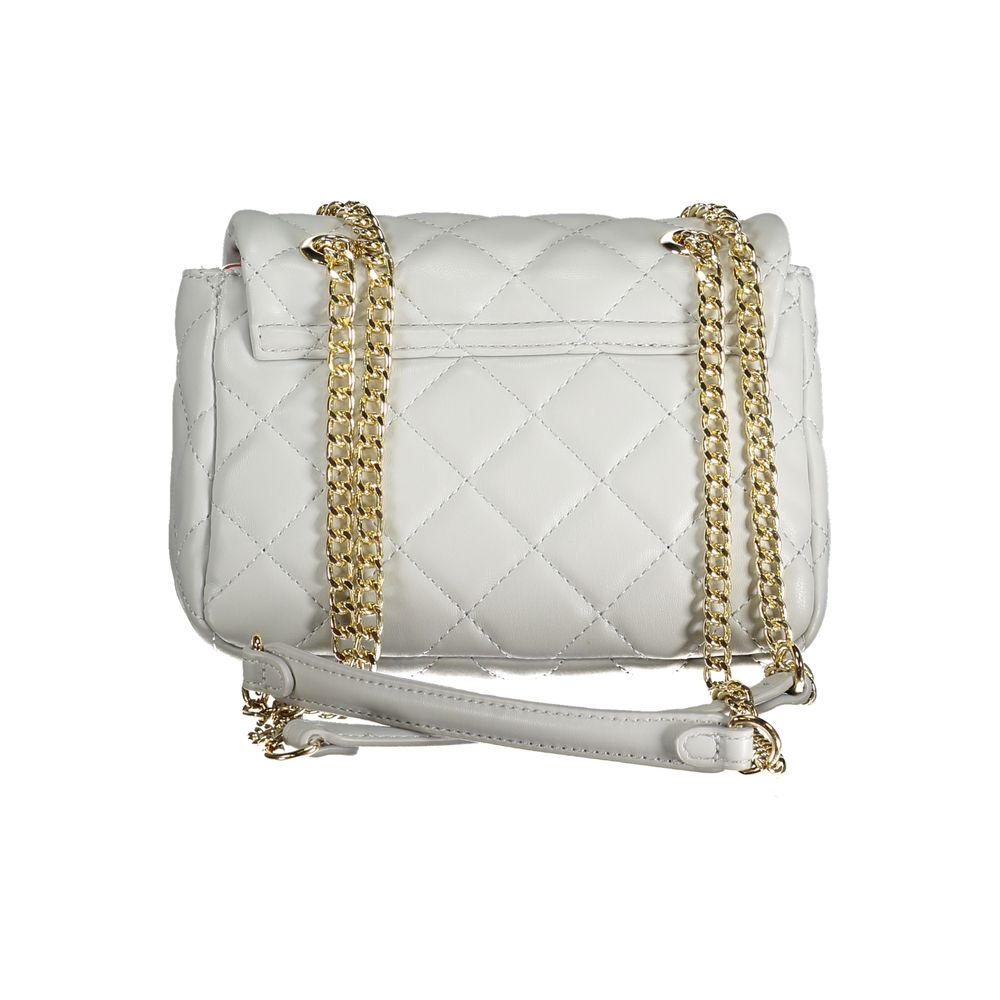 Mario Valentino Gray Faux Leather Shoulder Bag with Chain Strap