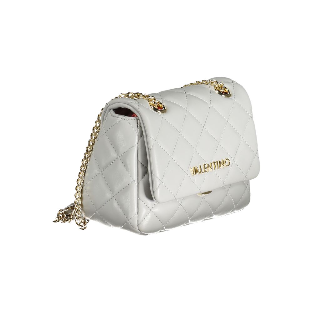 Mario Valentino Gray Faux Leather Shoulder Bag with Chain Strap