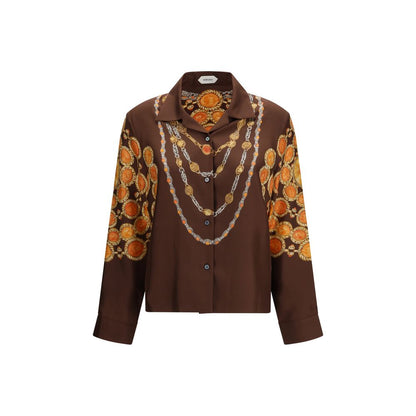 Versace Brown Chain Print Silk Twill Shirt