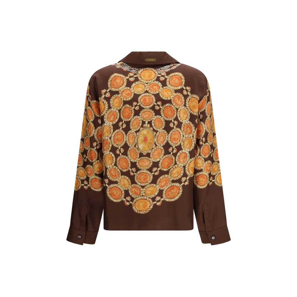 Versace Brown Chain Print Silk Twill Shirt
