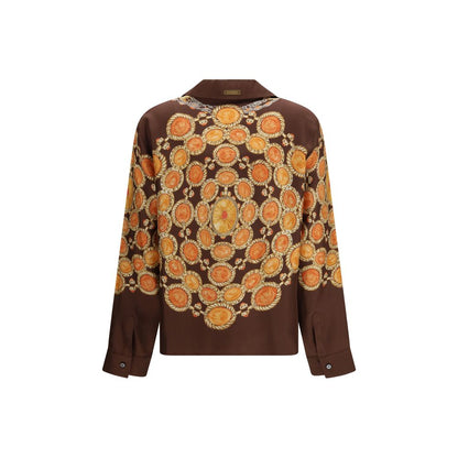 Versace Brown Chain Print Silk Twill Shirt