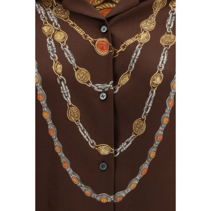 Versace Brown Chain Print Silk Twill Shirt
