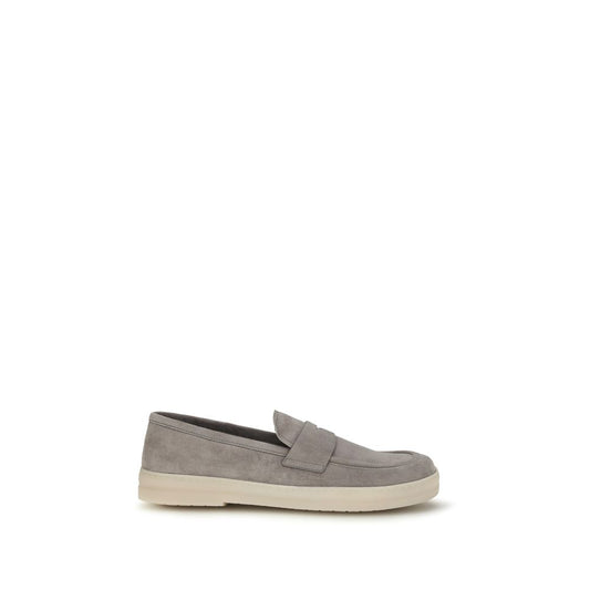 Prada Gray Calf Leather Suede Slip-On Loafers