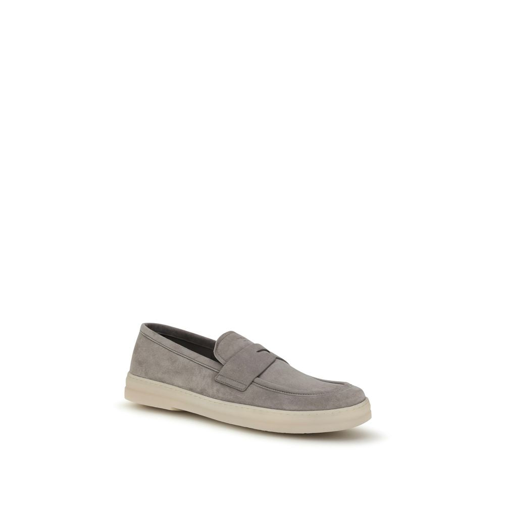 Prada Gray Calf Leather Suede Slip-On Loafers