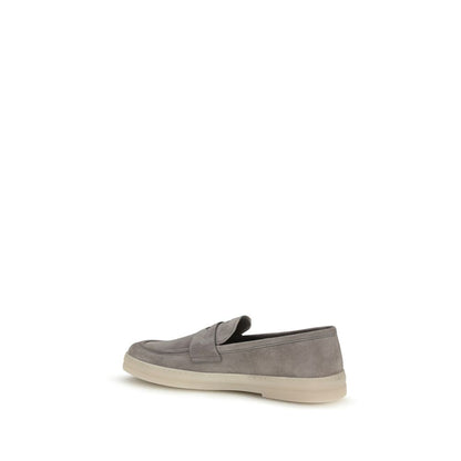 Prada Gray Calf Leather Suede Slip-On Loafers