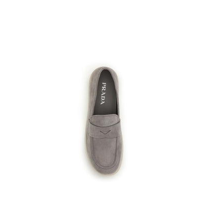 Prada Gray Calf Leather Suede Slip-On Loafers