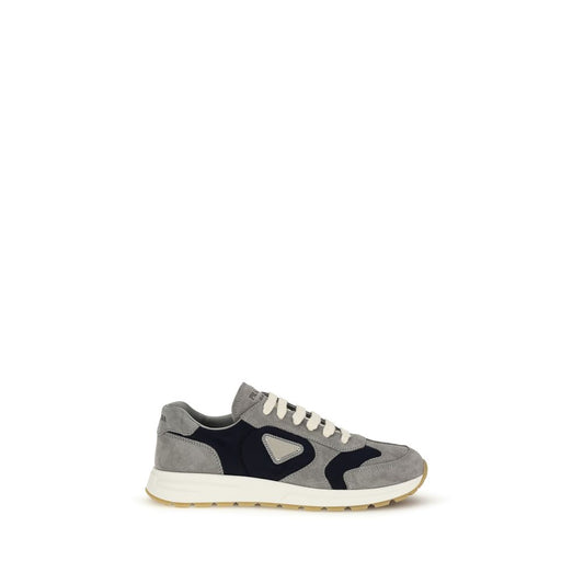 Prada Grey & Blue Prax Sneakers in Suede and Re-Nylon