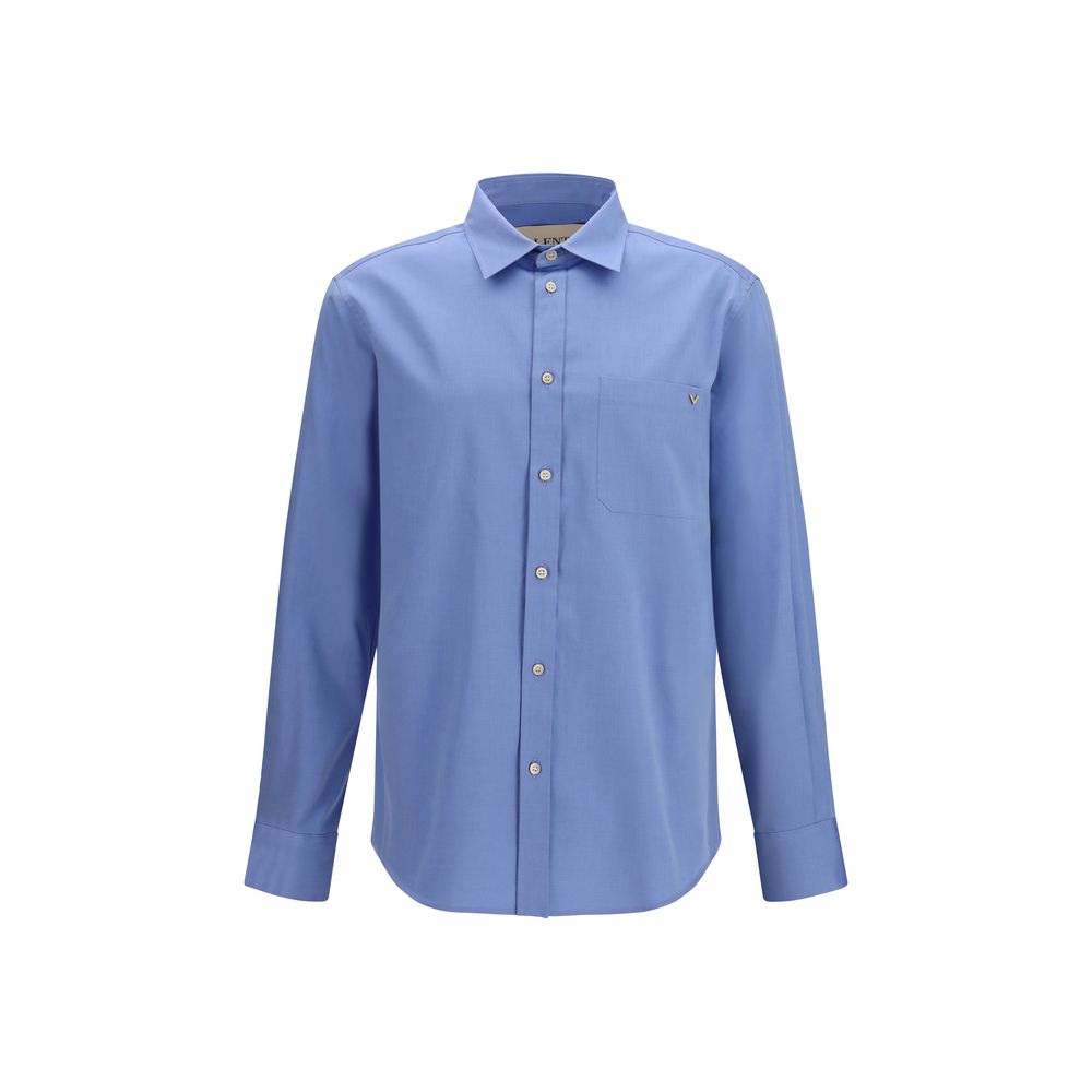 Valentino Blue Cotton Shirt with VGold Detail