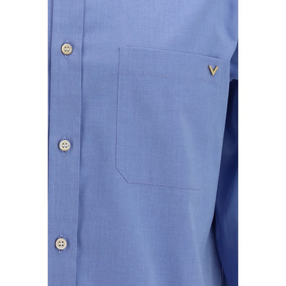 Valentino Blue Cotton Shirt with VGold Detail