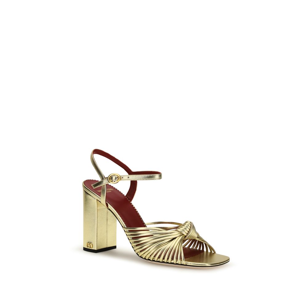 Valentino Garavani Gold Annet Metallic Leather Sandals
