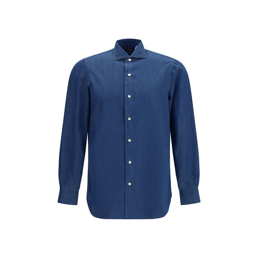 Finamore Blue Cotton Shirt – Napoli Model