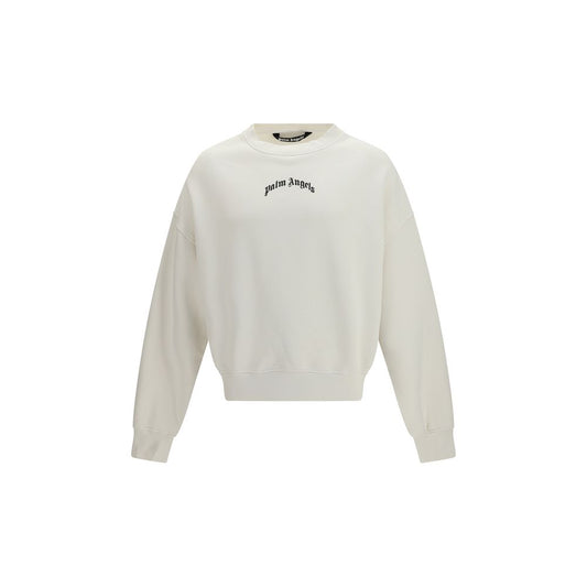 Palm Angels Back Curved Logo Beige Cotton Sweatshirt