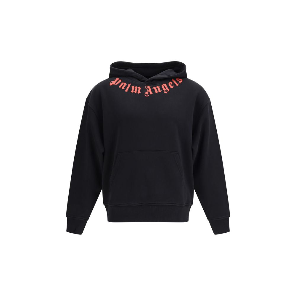 Palm Angels Neck Logo Hoodie - Black Cotton Sweatshirt