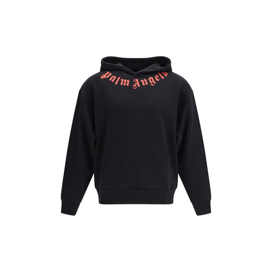 Palm Angels Neck Logo Hoodie - Black Cotton Sweatshirt