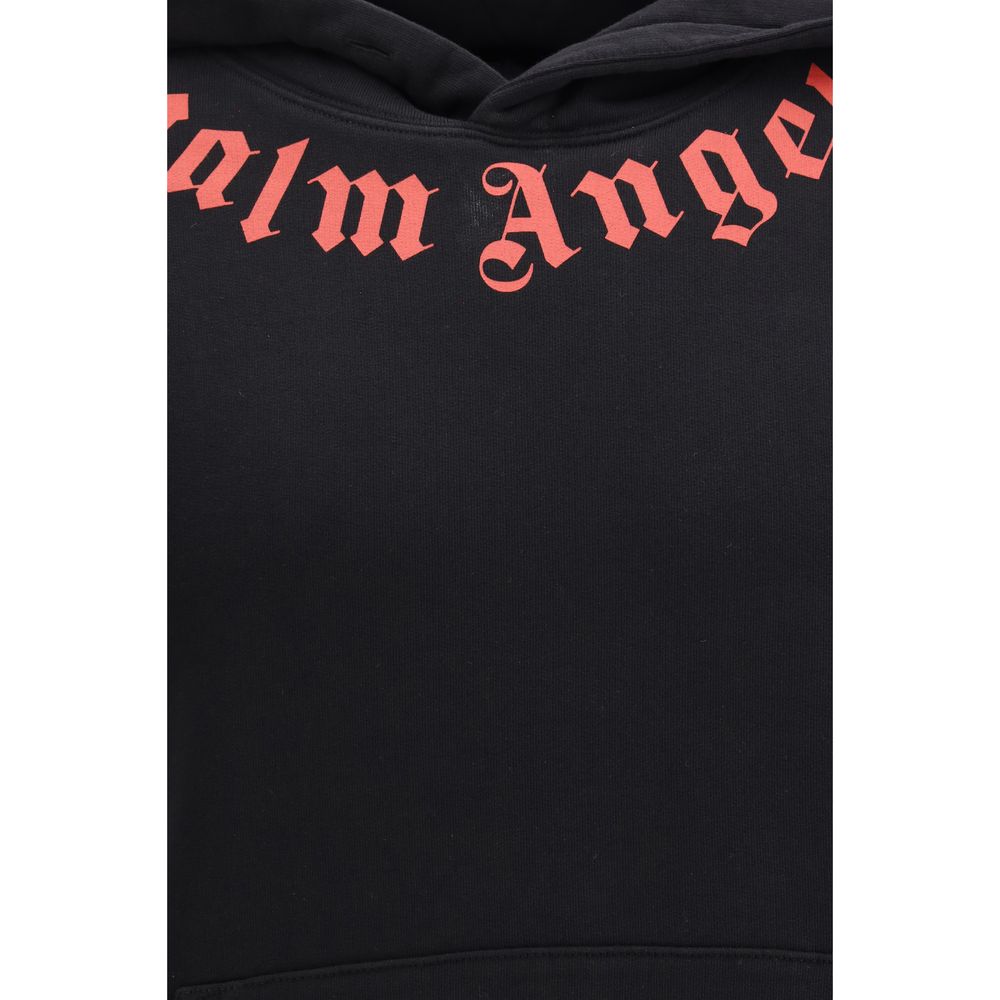 Palm Angels Neck Logo Hoodie - Black Cotton Sweatshirt