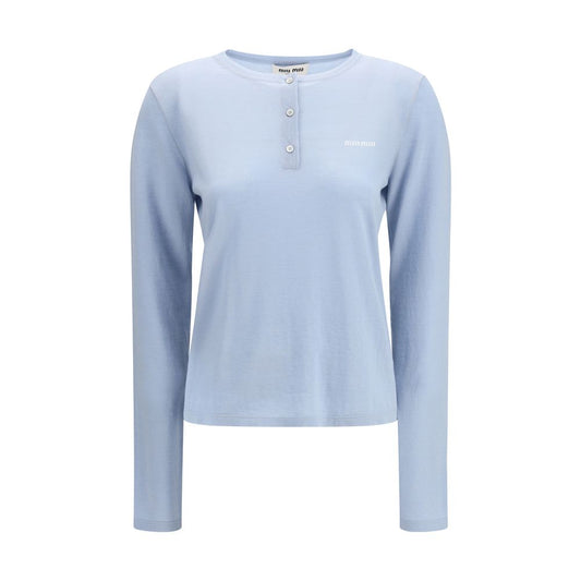 Miu Miu Blue Cashmere Henley T-Shirt