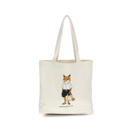 Maison Kitsuné Beige Cotton Handbag - Dressed Fox Tote Bag