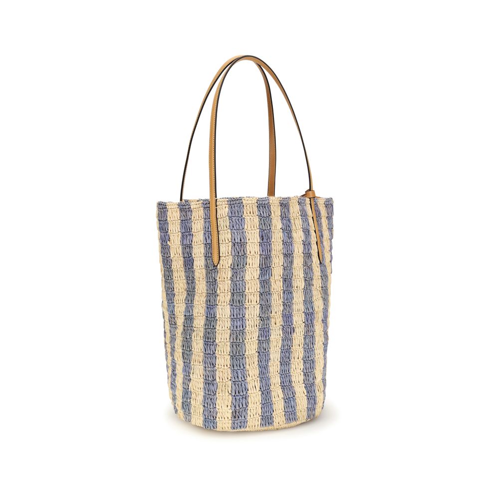 Valentino Garavani Blue Striped Raffia Bucket Bag