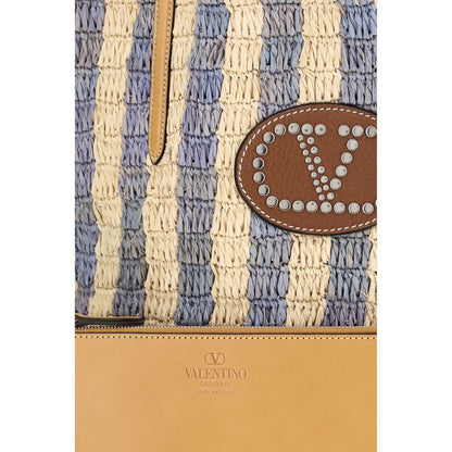 Valentino Garavani Blue Striped Raffia Bucket Bag