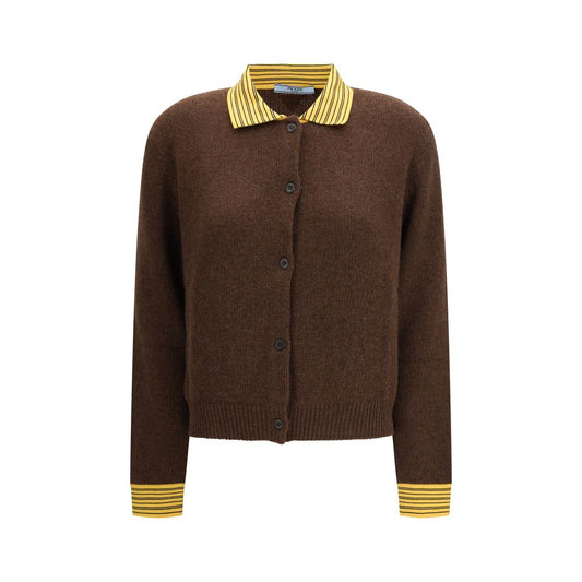 Prada Brown Cashmere Cardigan with Contrast Stripes