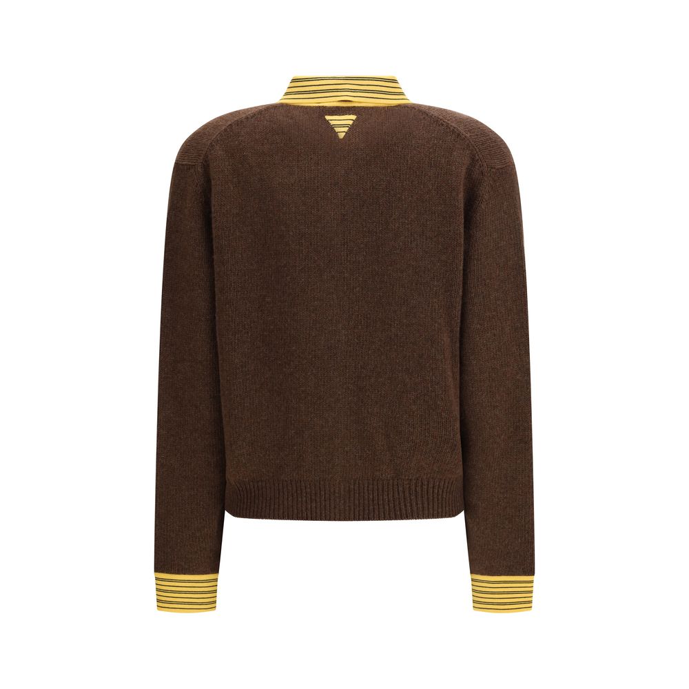 Prada Brown Cashmere Cardigan with Contrast Stripes