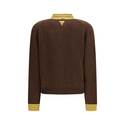 Prada Brown Cashmere Cardigan with Contrast Stripes