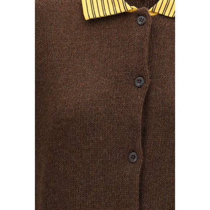 Prada Brown Cashmere Cardigan with Contrast Stripes