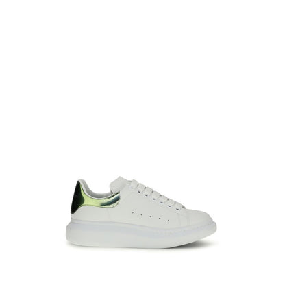 Alexander McQueen White & Metallic Green Leather Oversized Platform Sneakers