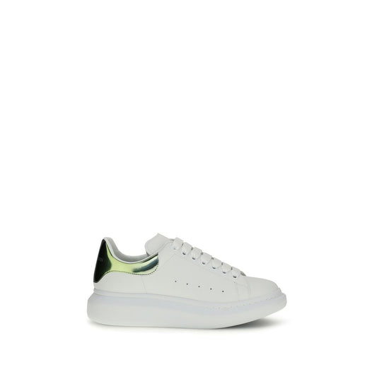 Alexander McQueen White & Metallic Green Leather Oversized Platform Sneakers