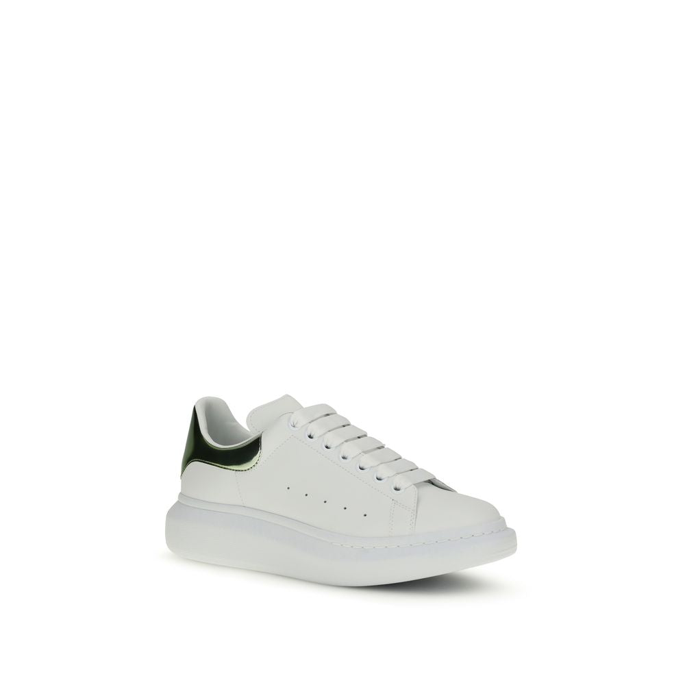 Alexander McQueen White & Metallic Green Leather Oversized Platform Sneakers