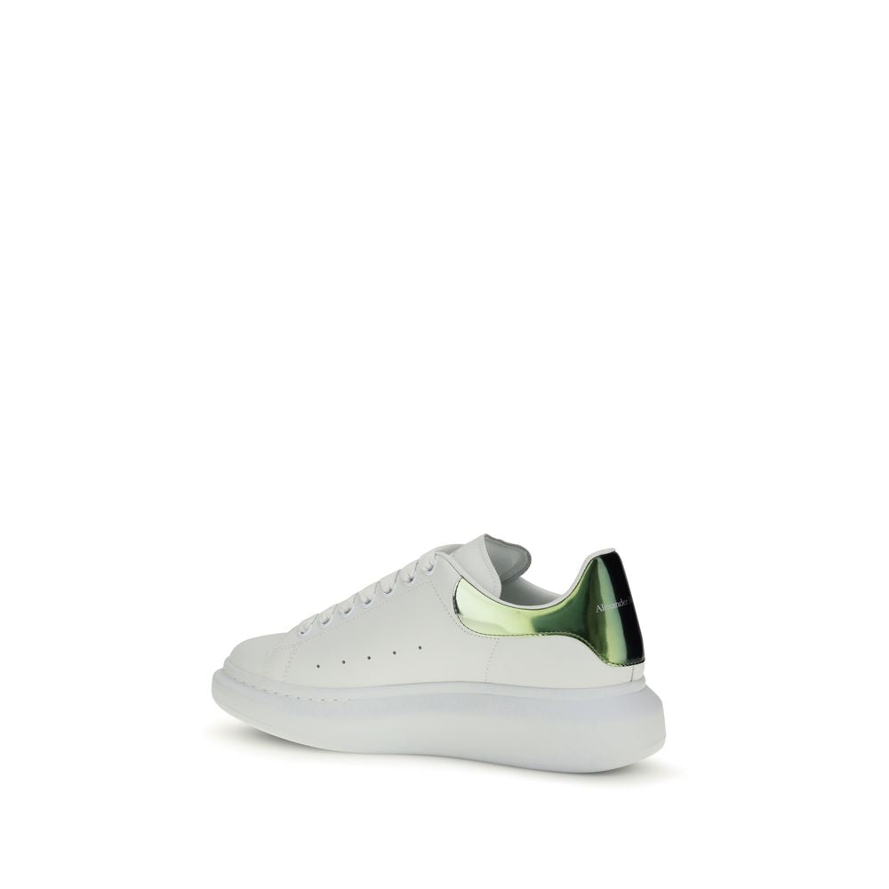 Alexander McQueen White & Metallic Green Leather Oversized Platform Sneakers