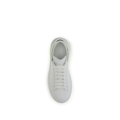 Alexander McQueen White & Metallic Green Leather Oversized Platform Sneakers