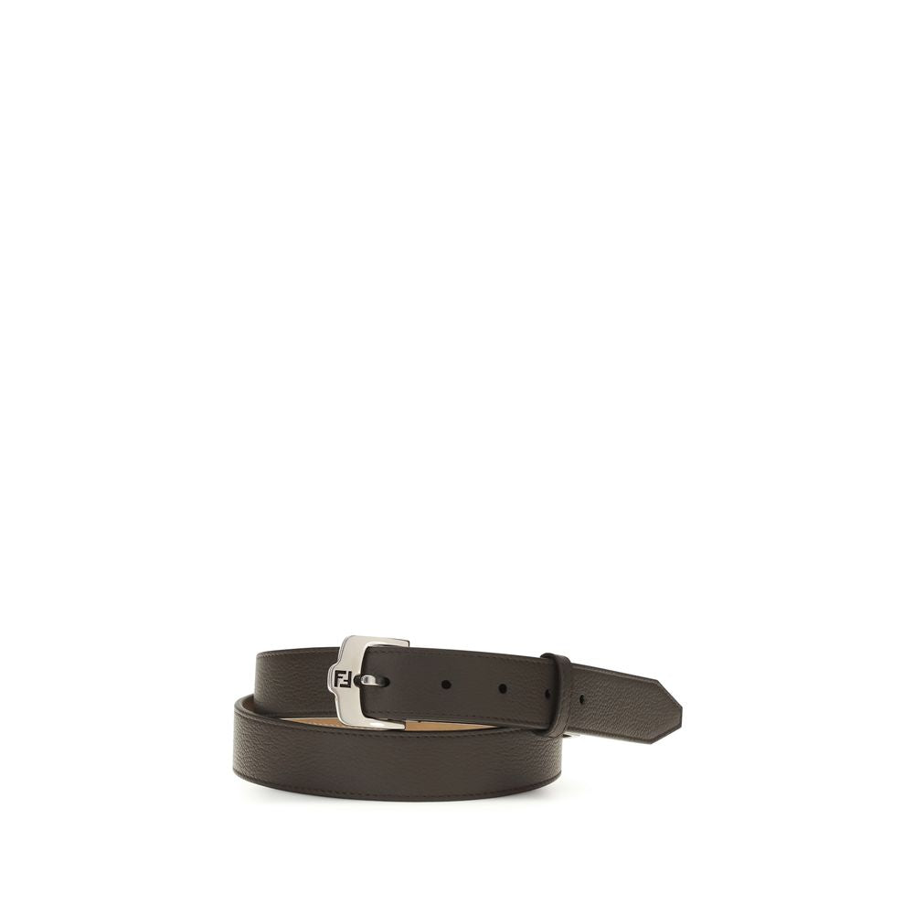 Fendi Brown Calf Grained Leather FF Buckle Belt