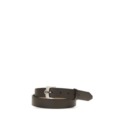 Fendi Brown Calf Grained Leather FF Buckle Belt