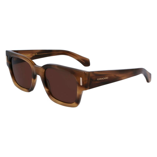 Ferragamo Men’s Sunglasses – Brown Acetate Frame, 100% UV Protection