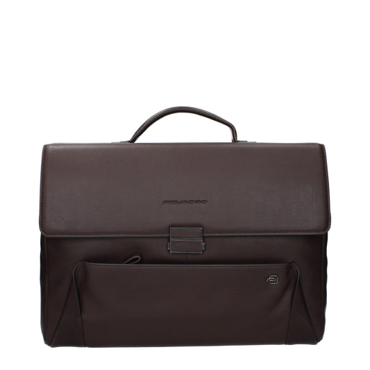 Piquadro Brown Leather Business and Laptop Bag