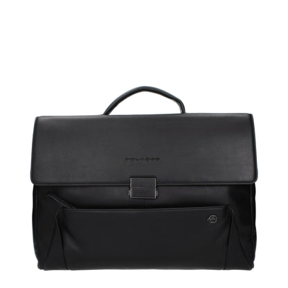 Piquadro Black Leather Business and Laptop Bag