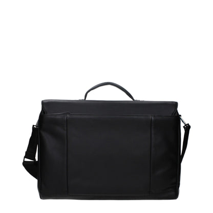 Piquadro Black Leather Business and Laptop Bag