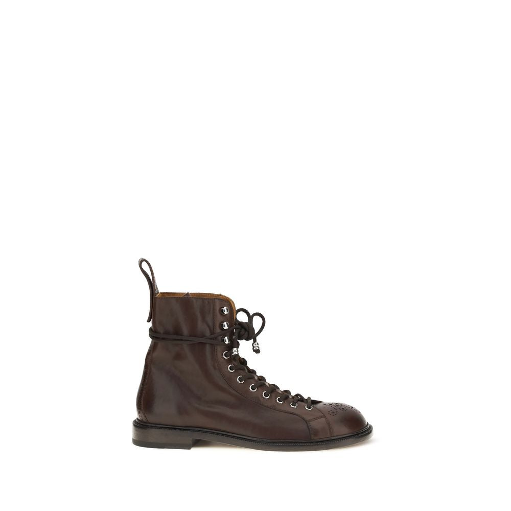 Versace Brown Calf Leather Billy Lace-Up Ankle Boots
