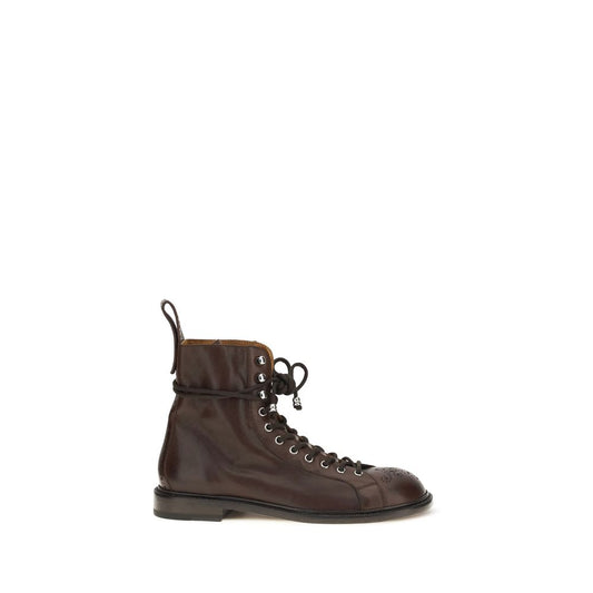 Versace Brown Calf Leather Billy Lace-Up Ankle Boots