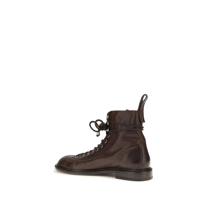 Versace Brown Calf Leather Billy Lace-Up Ankle Boots