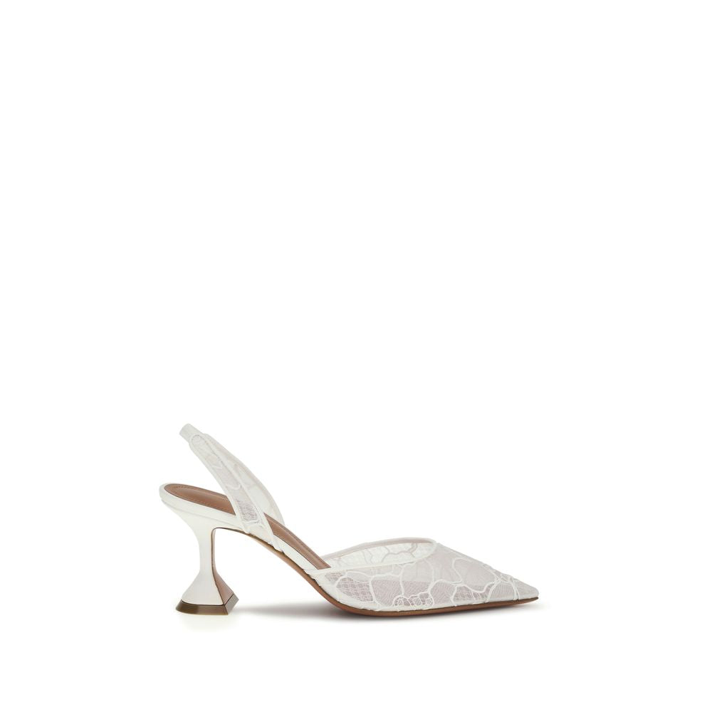 Amina Muaddi White Fabric High Heel Pumps - Holli Lace Pumps