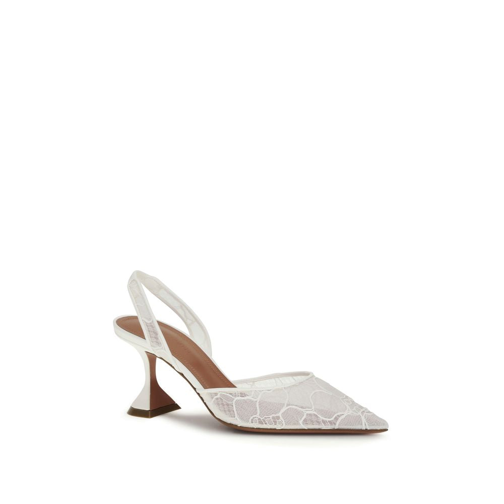 Amina Muaddi White Fabric High Heel Pumps - Holli Lace Pumps